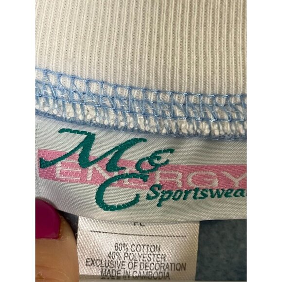 MC Sportswear Sweatshirt Women PL Blue Crew Pullover Festive Snowman Holiday 80s - Picture 2 of 12